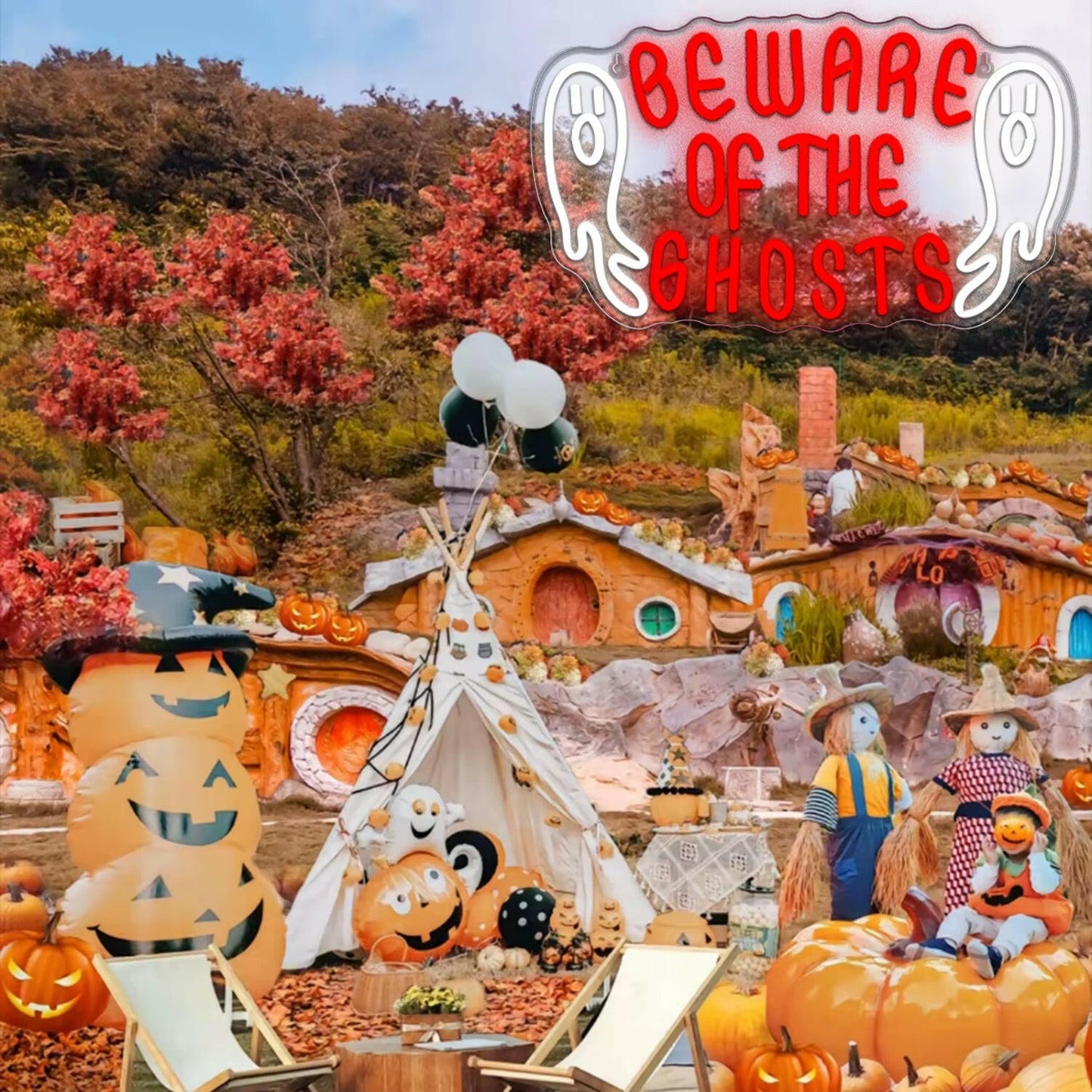 2025 “Beware of Ghosts” Neon Sign – LED Wall Light for Halloween Bedroom, Bar & Party Decor (USB Powered)