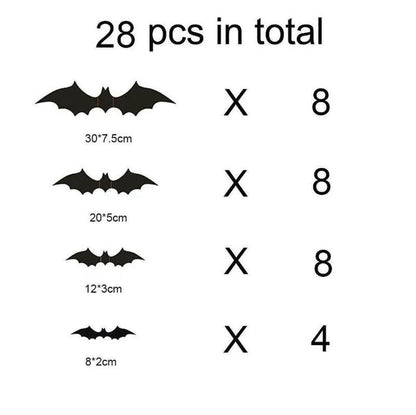 2025 3D Black PVC Bat Wall Stickers – 12-Piece Halloween Set for DIY Haunted Decor & Party Atmosphere