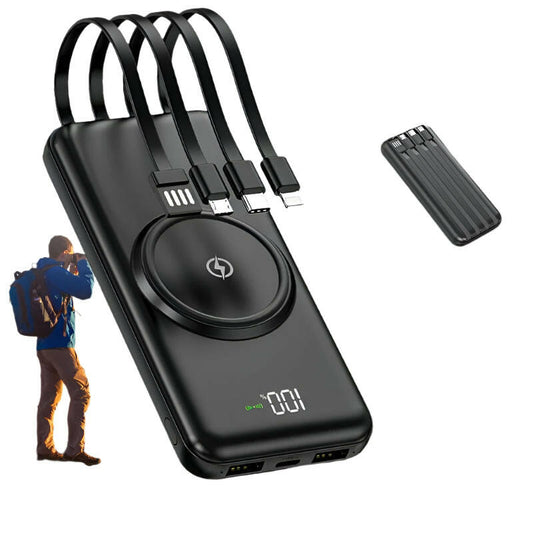 10000Mah Wireless Power Bank 4-Wire Backup USB Fast Charger.