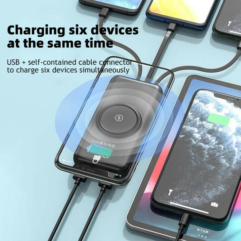10000Mah Wireless Power Bank 4-Wire Backup USB Fast Charger.