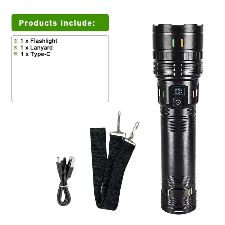 Unleash the Power: 10,000,000 Lumen Ultra-Bright Long-Range Flashlight - 5,000M Beam & IPX6 Waterproof for Ultimate Outdoor Adventures, Security & Emergencies!.