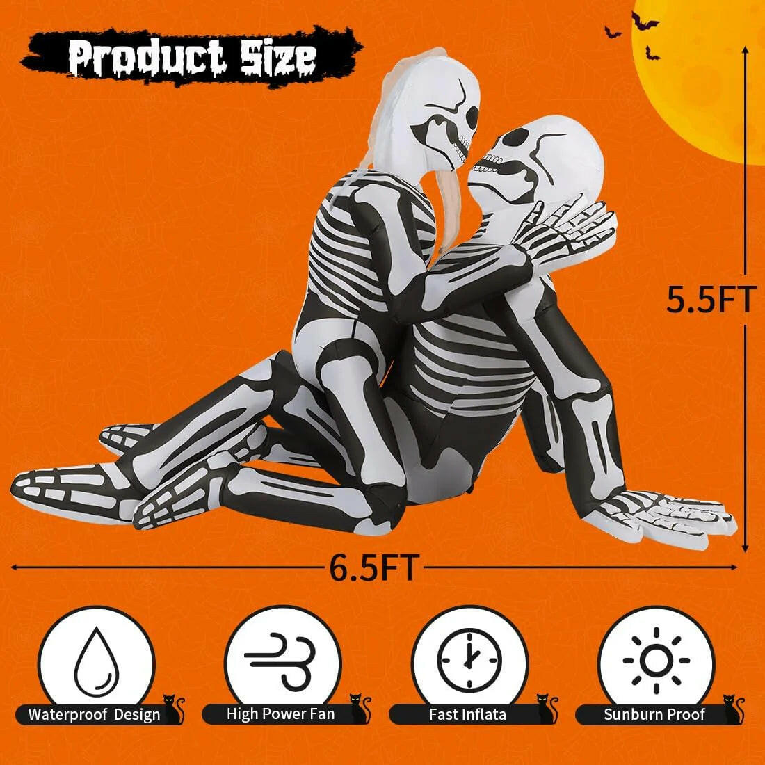 6.5FT Inflatable Halloween Skeleton Couple – LED Blow-Up Decoration for Garden, Lawn, and Indoor Party Displays