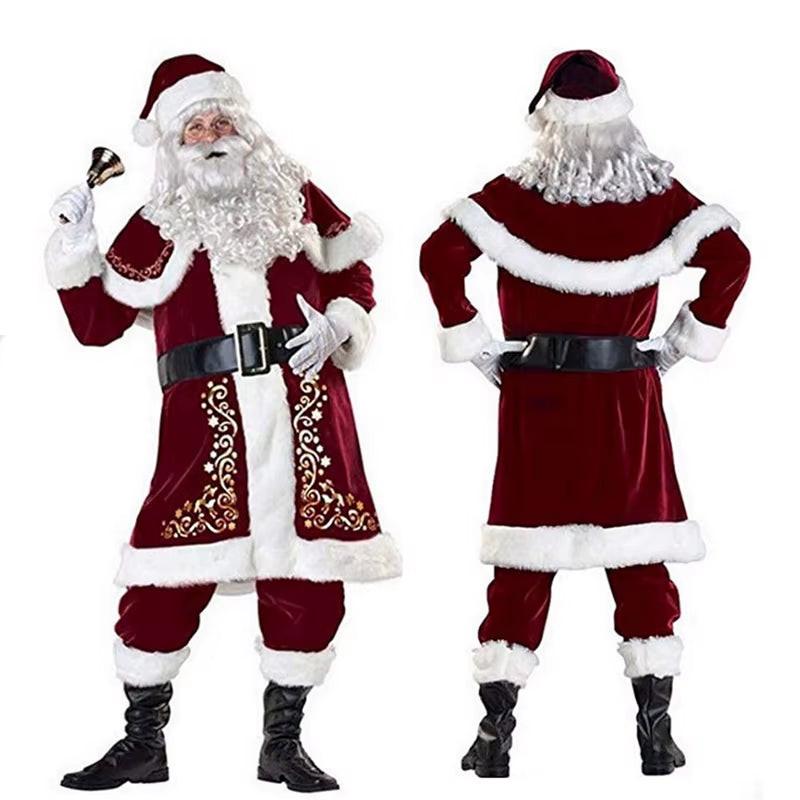 Deluxe Velvet Santa Suit – 8Pc Adult & Kids Christmas Costume Set.