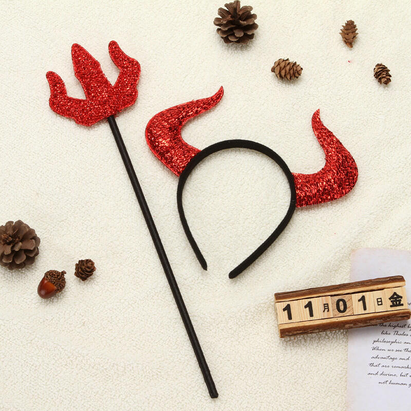 Halloween Horn and Trident Headband Set – 2PCS Devil Costume Accessories for Parties and Festive Decor