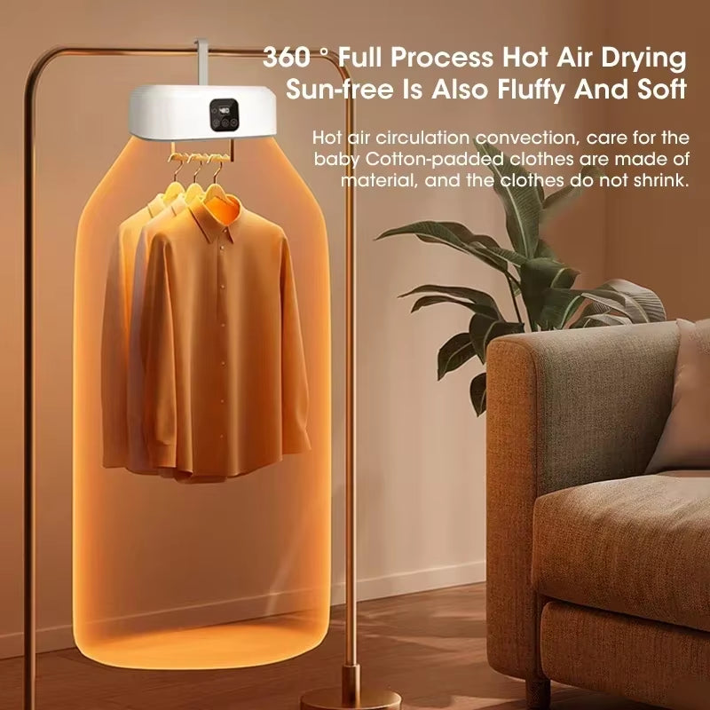 Mini portable dryer with foldable design, intelligent timer & fast drying. Compact, travel-friendly & remote-controlled for effortless drying anywhere!