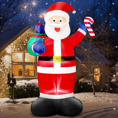 8FT Giant Christmas Inflatable Santa with Flashing Gift Bag – IP44 Weatherproof Outdoor Decoration for Lawn, Garden & Holiday Parties.