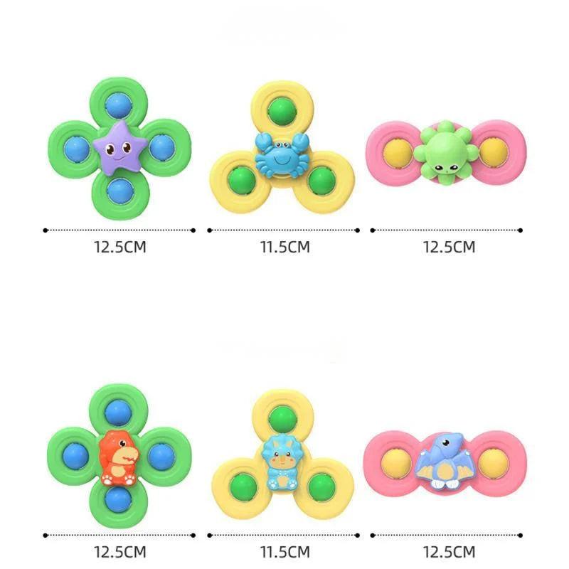 Spin, Stick & Play – 3PCS Suction Cup Spinner Bath Toys for Baby Sensory Fun.