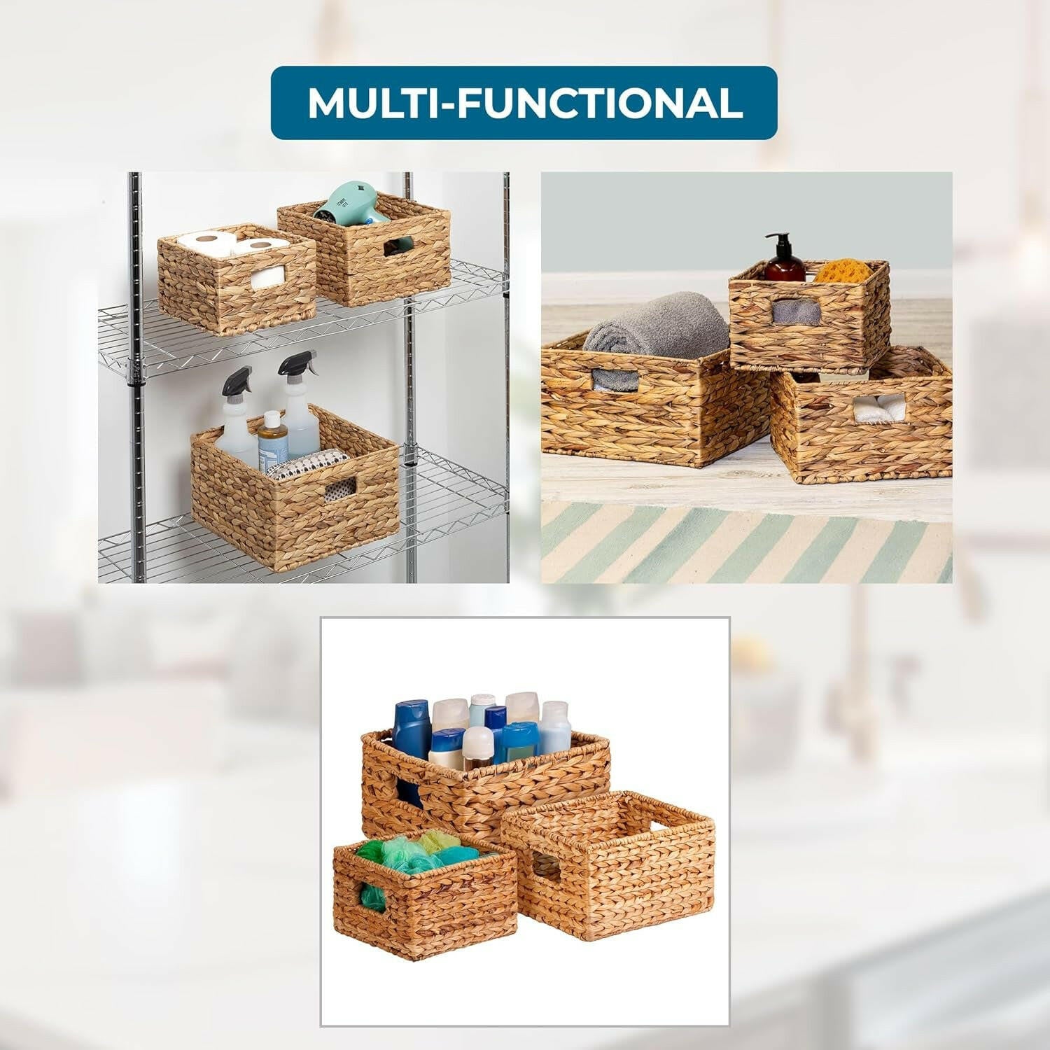 Eco-Friendly Woven Water Hyacinth Nesting Storage Baskets – Set of 3 | Natural Finish | Multi-Size | Home & Kitchen Organization