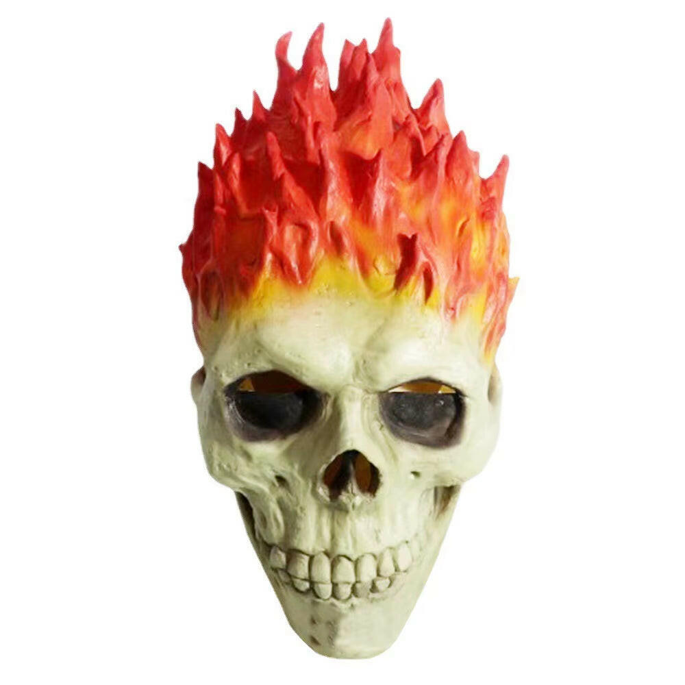 Creepy Halloween Flaming Skull Skull Full Head Mask – Realistic Latex Death Warrior Skeleton for Adults