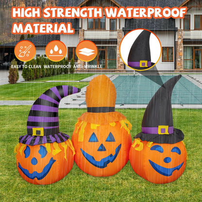 6.5FT Inflatable Halloween Pumpkin Trio with Wizard Hats – LED Blow-Up Decoration for Garden, Lawn, and Party Displays