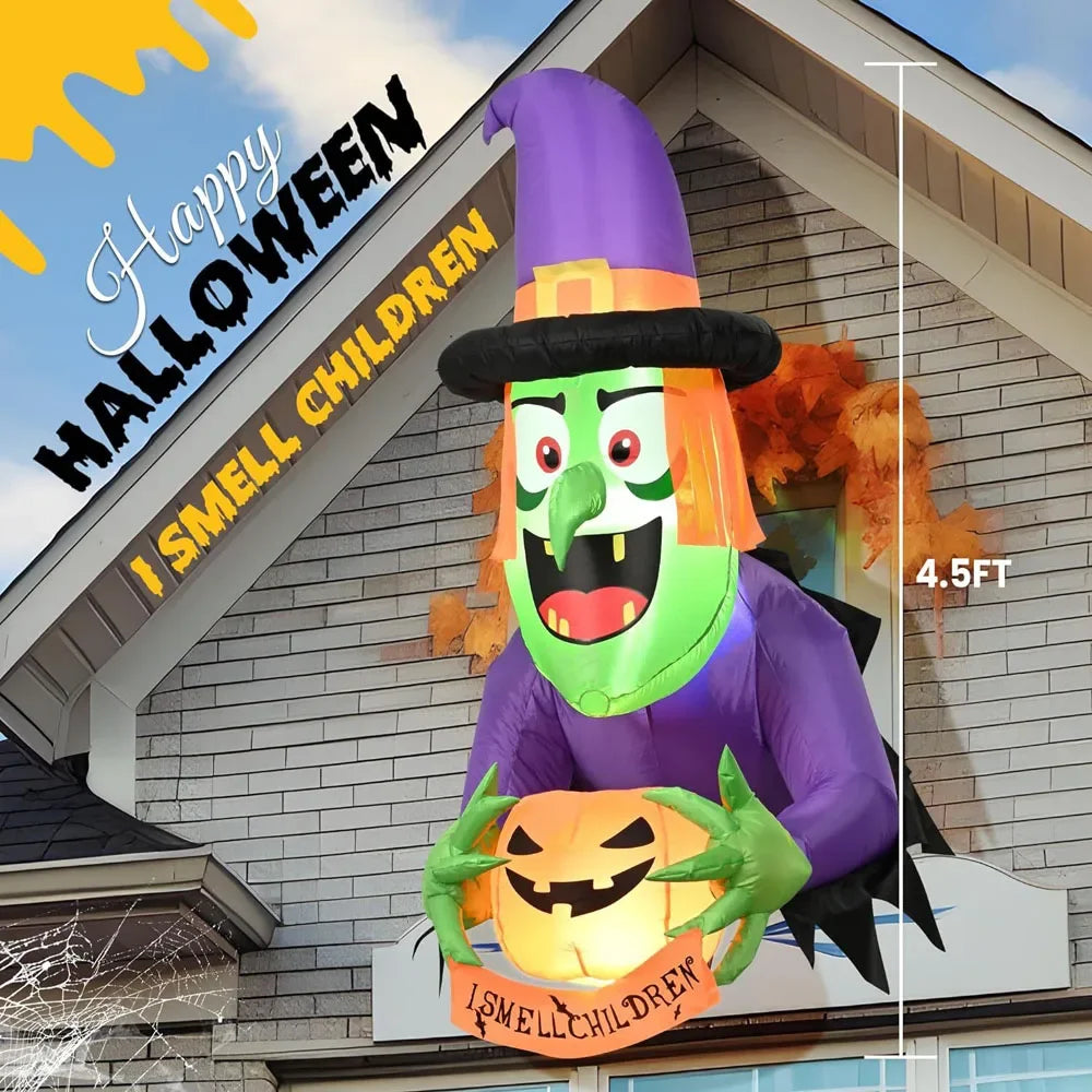 4FT Halloween Inflatable Witch Breaking Through Window