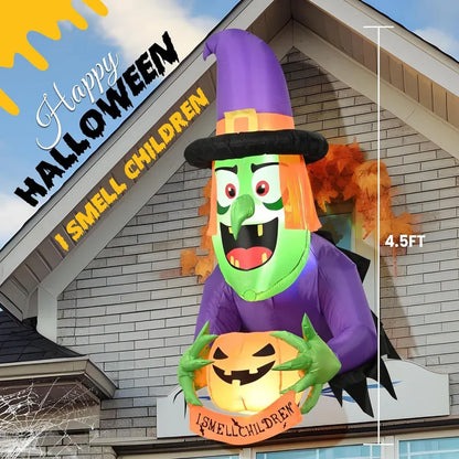 4FT Halloween Inflatable Witch Breaking Through Window