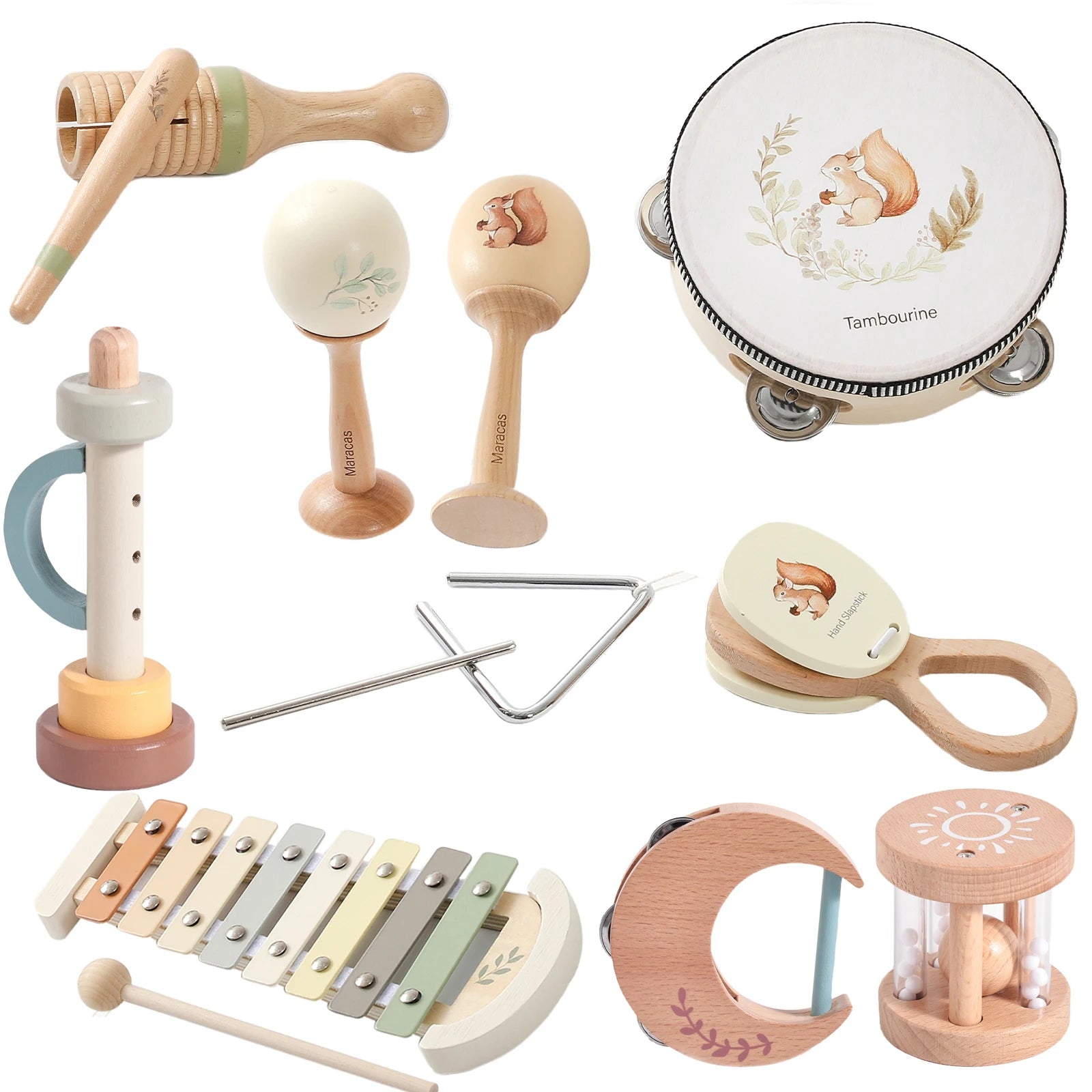 Wooden Baby Musical Gift Set – Eco‑Friendly Rattle, Maraca, Drum, Xylophone, Bell Shaker for Infants 0–2