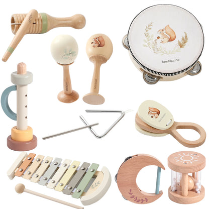 Wooden Baby Musical Gift Set – Eco‑Friendly Rattle, Maraca, Drum, Xylophone, Bell Shaker for Infants 0–2