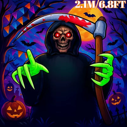 6.8FT Halloween Inflatable Grim Reaper with Built-In LED Lights – Blow-Up Yard Decoration for Outdoor and Party Displays