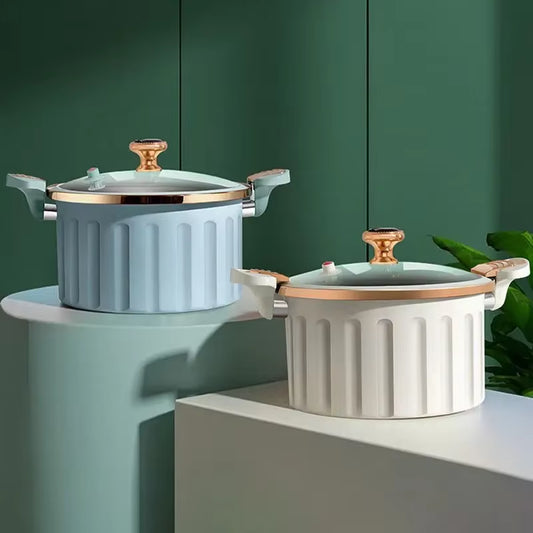 8L Enamel Micro Pressure Pot Korean Vacuum Non Stick Soup Pot Non Stick Soup Pot Stewing Boiling Pot Double Ear Stewing Pot