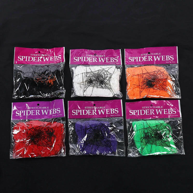 Super Stretch Spider Web with Fake Spiders – Halloween Cobweb Set for Haunted House & Party Decor