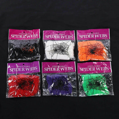 Super Stretch Spider Web with Fake Spiders – Halloween Cobweb Set for Haunted House & Party Decor