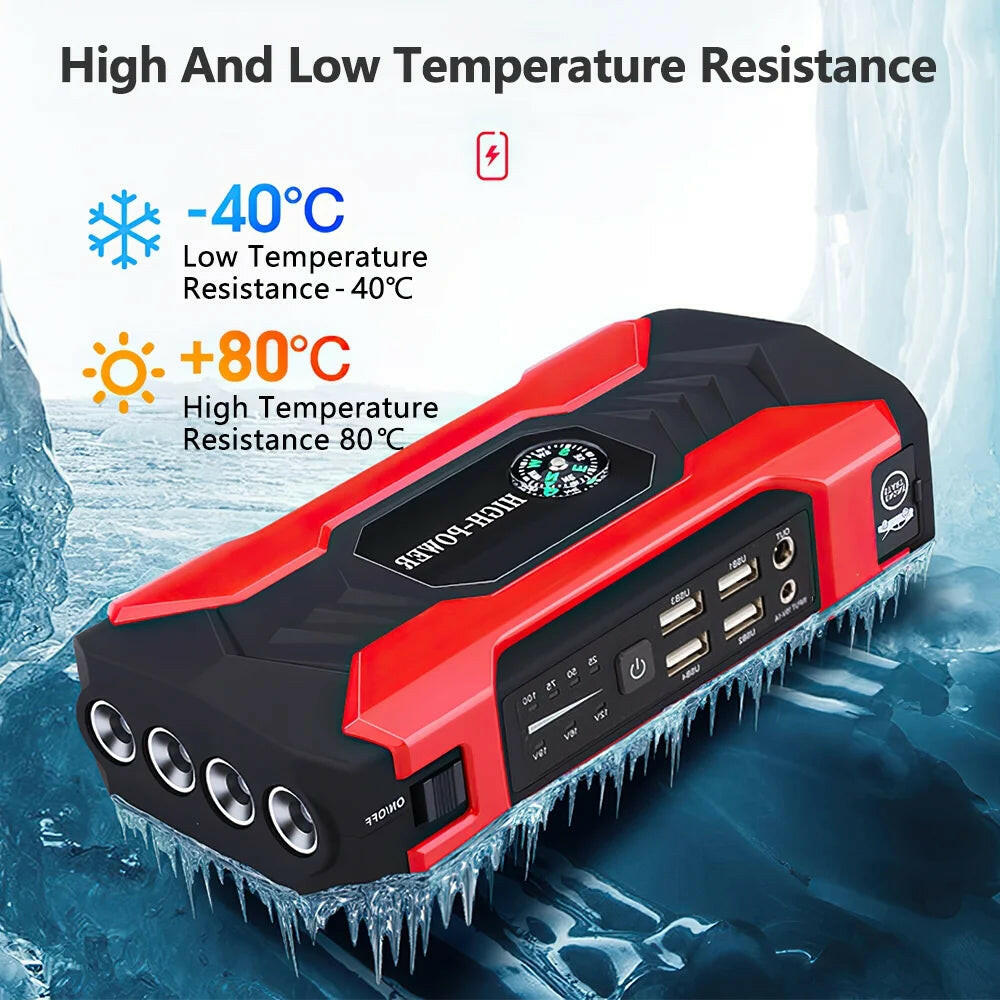 Portable Car Jump Starter and Power Bank with LED Flashlight (28000mAh 600A 12V).