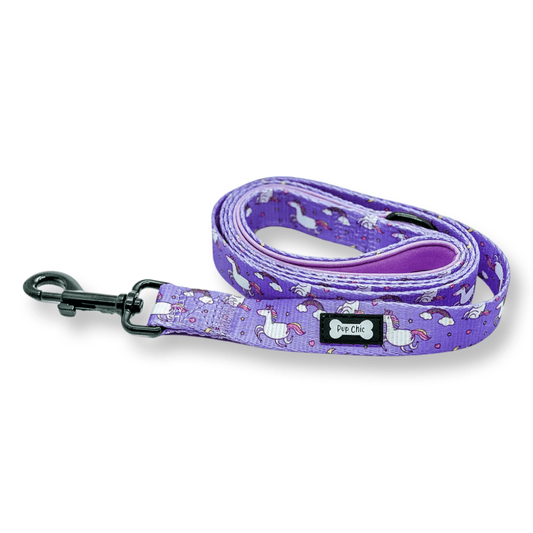 Daydreams & Unicorns 5ft dog lead with unicorn print and D‑ring handle, matching harness & collar