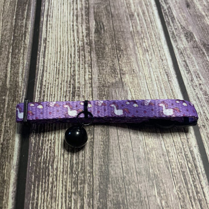 Daydreams & Unicorns cat collar with unicorn print, quick release buckle, and black bell