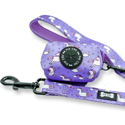 Daydreams & Unicorns clip‑on poo bag holder with unicorn print, fits rolls, treats, and keys