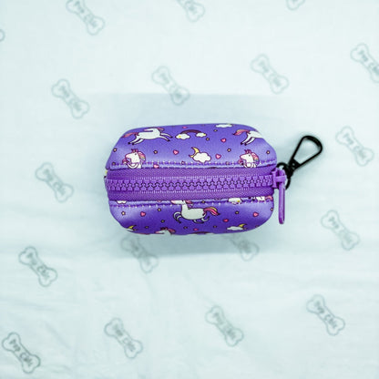 Daydreams & Unicorns clip‑on poo bag holder with unicorn print, fits rolls, treats, and keys