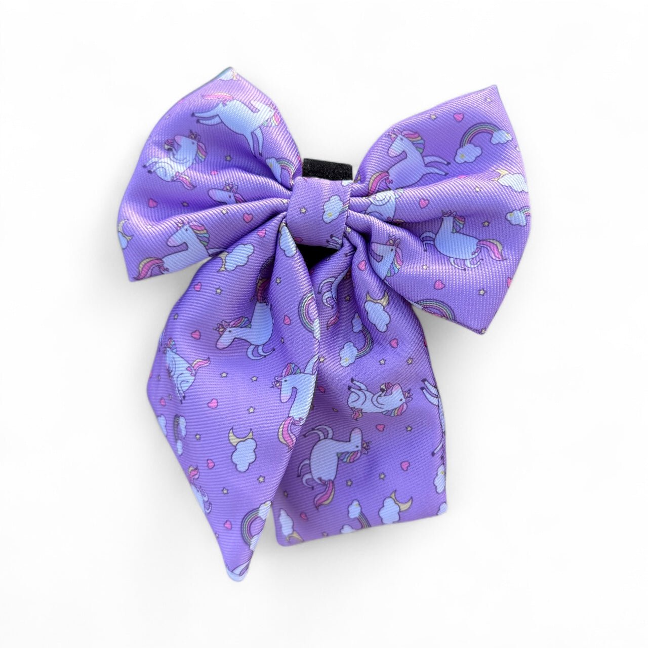 Daydreams & Unicorns dog bow tie, pastel rainbow & unicorn print, lightweight accessory for collars & harness straps