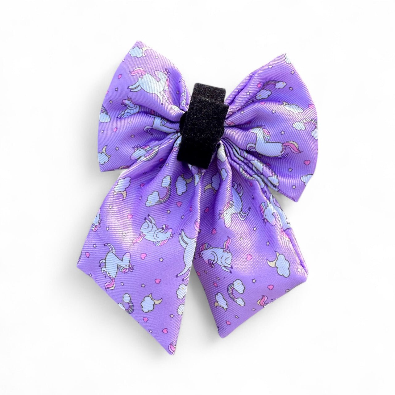 Daydreams & Unicorns dog bow tie, pastel rainbow & unicorn print, lightweight accessory for collars & harness straps