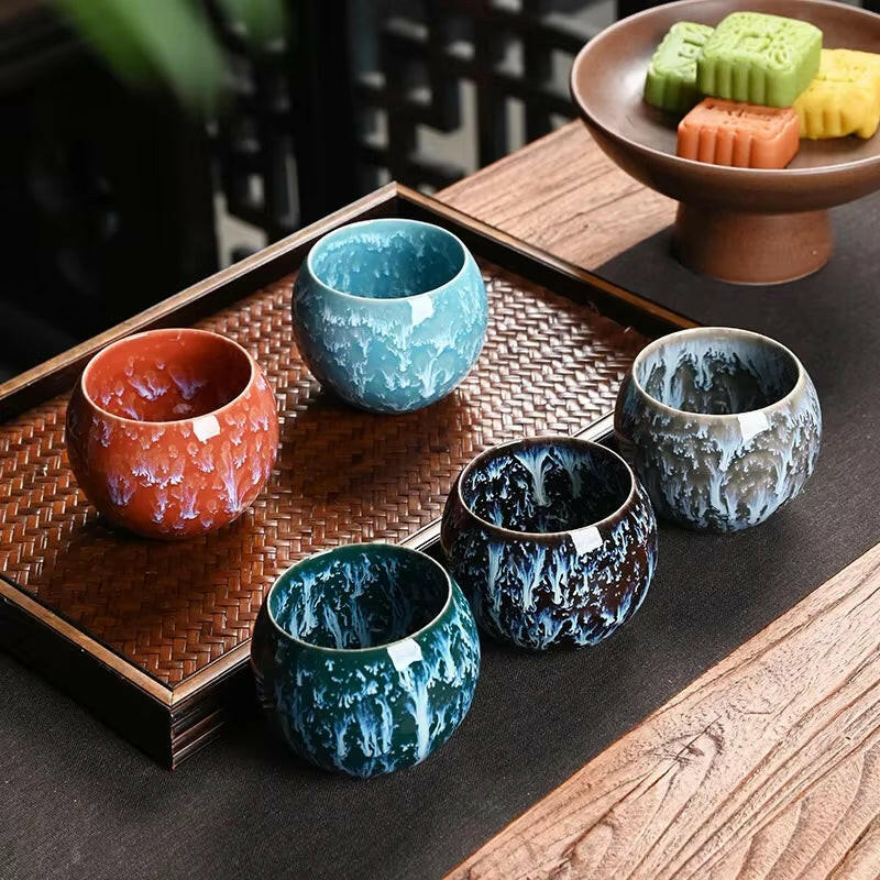 Luxury Handcrafted Dehua Porcelain Herbal Tea Cup Set - Five Elements Design for Elegant Tea Drinking & Gifting!.