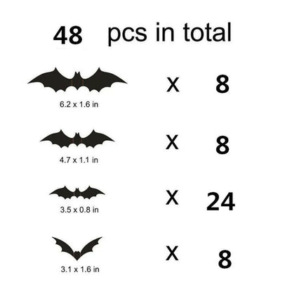 2025 3D Black PVC Bat Wall Stickers – 12-Piece Halloween Set for DIY Haunted Decor & Party Atmosphere