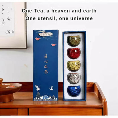 Luxury Handcrafted Dehua Porcelain Herbal Tea Cup Set - Five Elements Design for Elegant Tea Drinking & Gifting!.