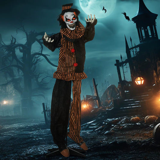 67" Animated Prop Circus Clown, Indoor Outdoor Halloween Decorations