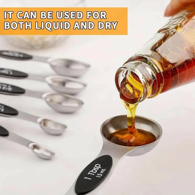 Premium Stainless Steel Measuring Spoons Set: 8 Double-Sided Magnetic Spoons & 1 Level for Perfect Dry Ingredient Measurement
