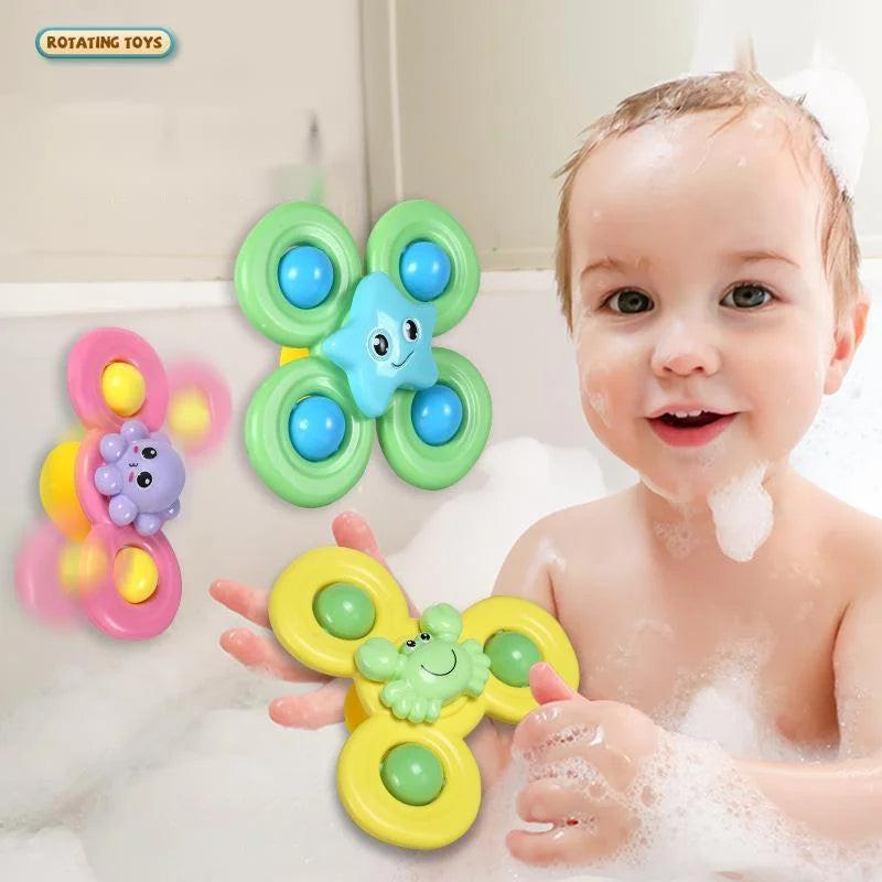 Spin, Stick & Play – 3PCS Suction Cup Spinner Bath Toys for Baby Sensory Fun.