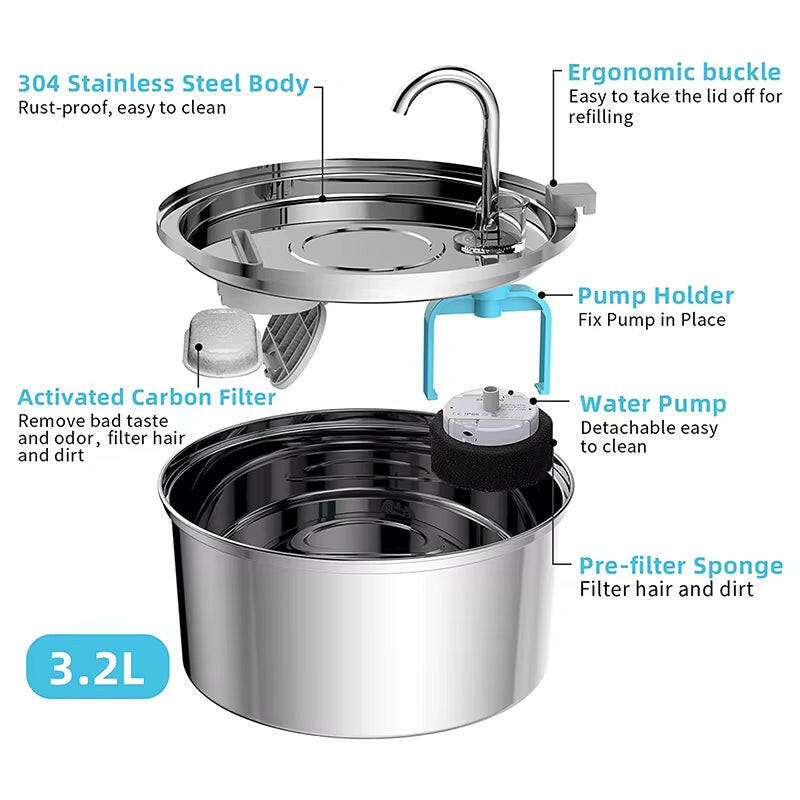 Ultra-Quiet Stainless Steel Pet Water Fountain for Fresh, Flowing Hydration.