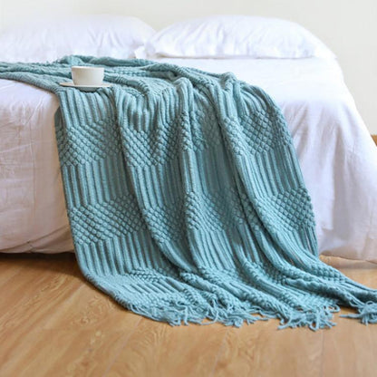 Faux‑Cashmere Tassel Throw Blanket – Decorative Sofa & Bed Scarf.