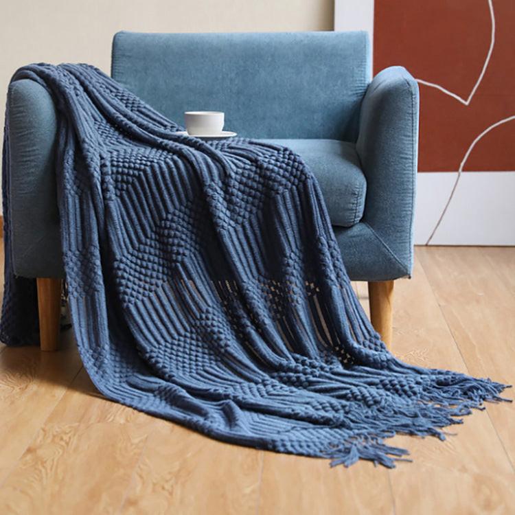 Faux‑Cashmere Tassel Throw Blanket – Decorative Sofa & Bed Scarf.