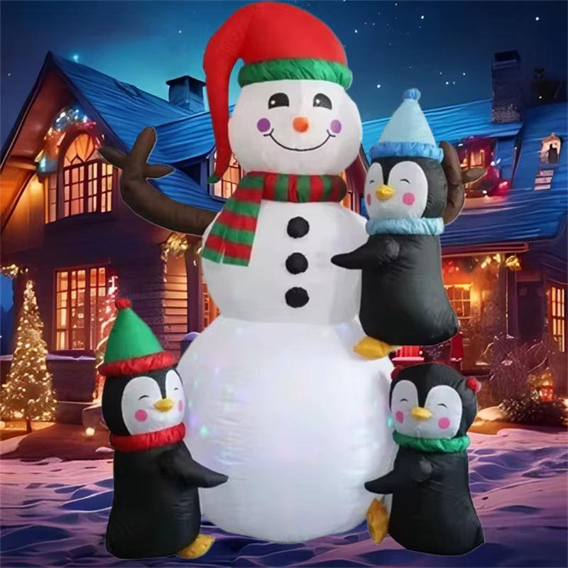 6FT Light-Up Christmas Inflatable – Hugging Penguins & Snowman | Outdoor Holiday Yard Decoration.