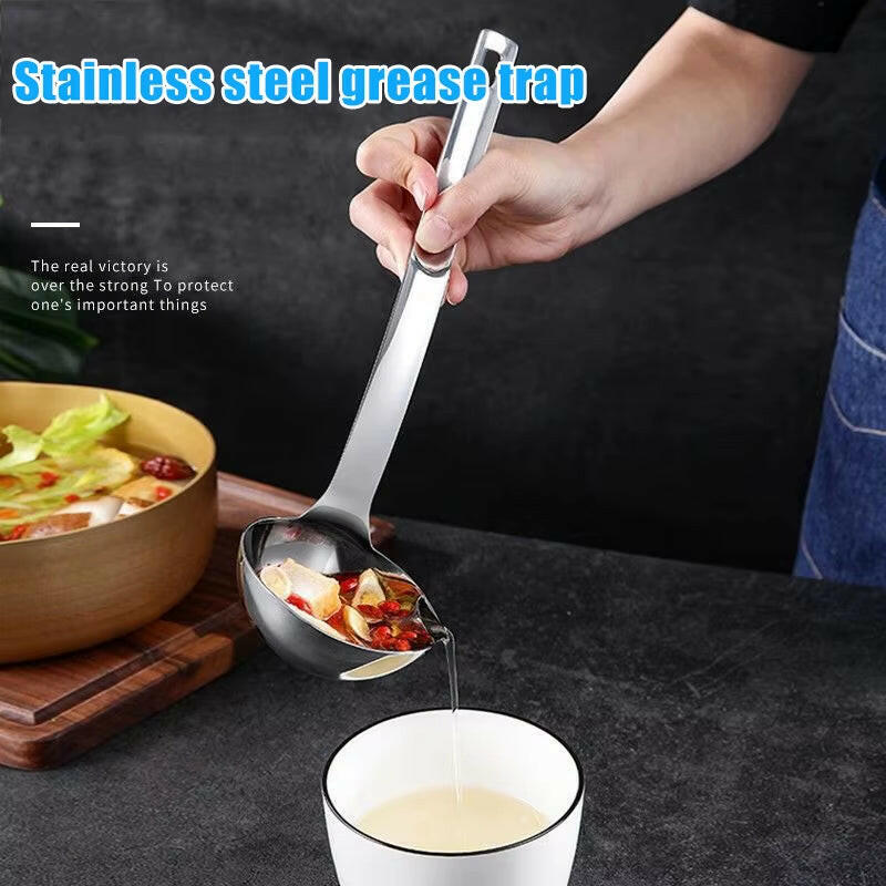 Premium Stainless Steel Oil Separator Ladle - Heavy-Duty, Long Handle, Dishwasher Safe - Ideal for Home & Professional Chefs!.