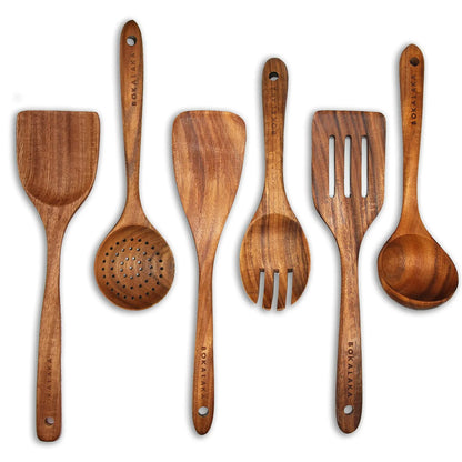 8-Piece Wooden Cooking Utensil Set | Natural Teak Kitchen Tools.