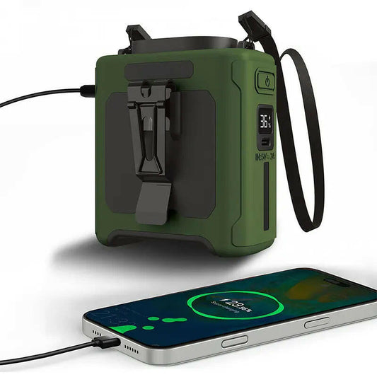 Powerful 10000mAh Hands-Free Waist Mounted  Fan with 5 Speeds & LED Light - Perfect for Outdoor Jobs, Travel, and Camping!.