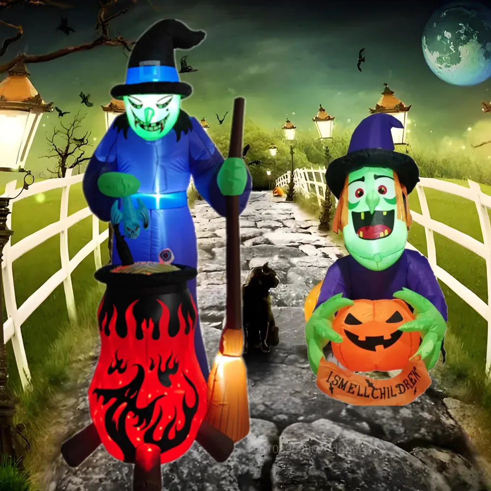 8FT Halloween Inflatables Witch Boiling Flame Lamp with LED Lights