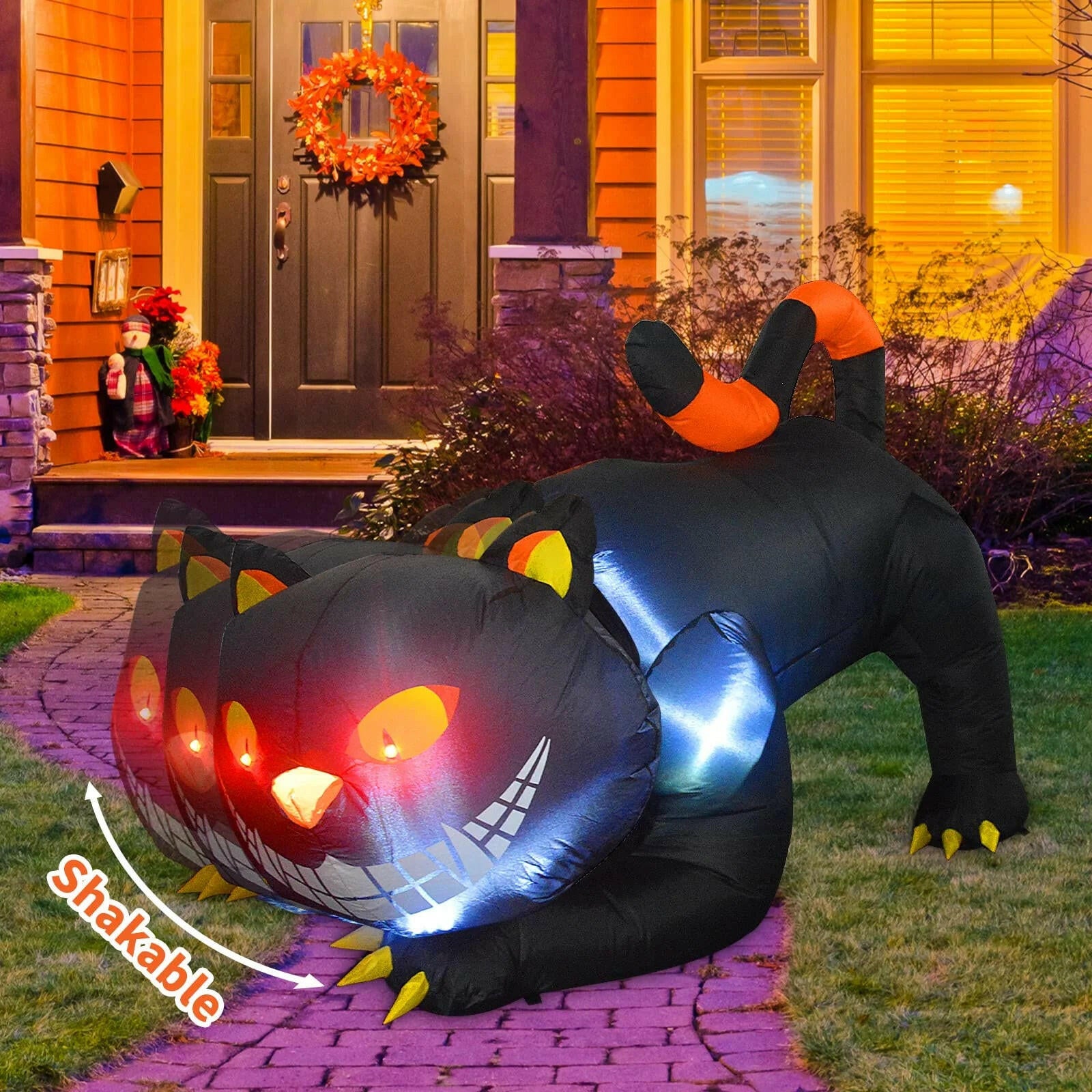 6FT Inflatable Halloween Black Cat with Fangs – LED Blow-Up Decoration for Garden, Lawn, and Indoor Displays