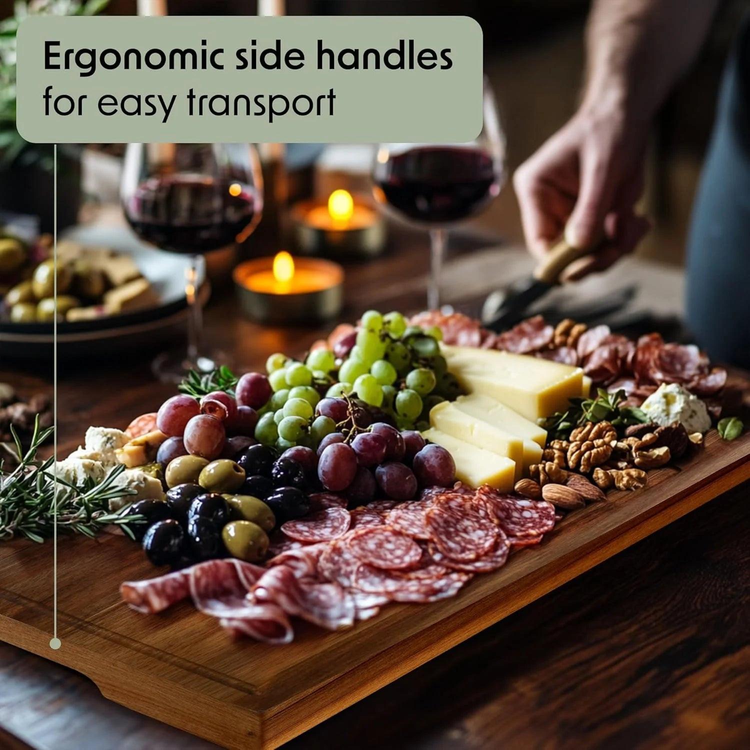 Acacia Wood Cutting Board Set – 3-Piece with Holder, Non-Slip Pads & Juice Grooves.