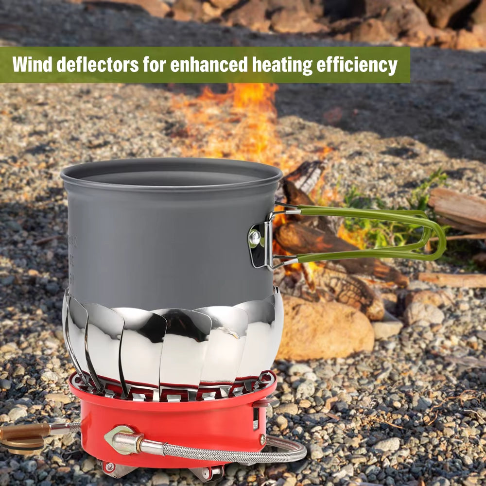 Windproof Piezo Ignition Lotus Gas Stove with Adapter for Camping & Hiking 