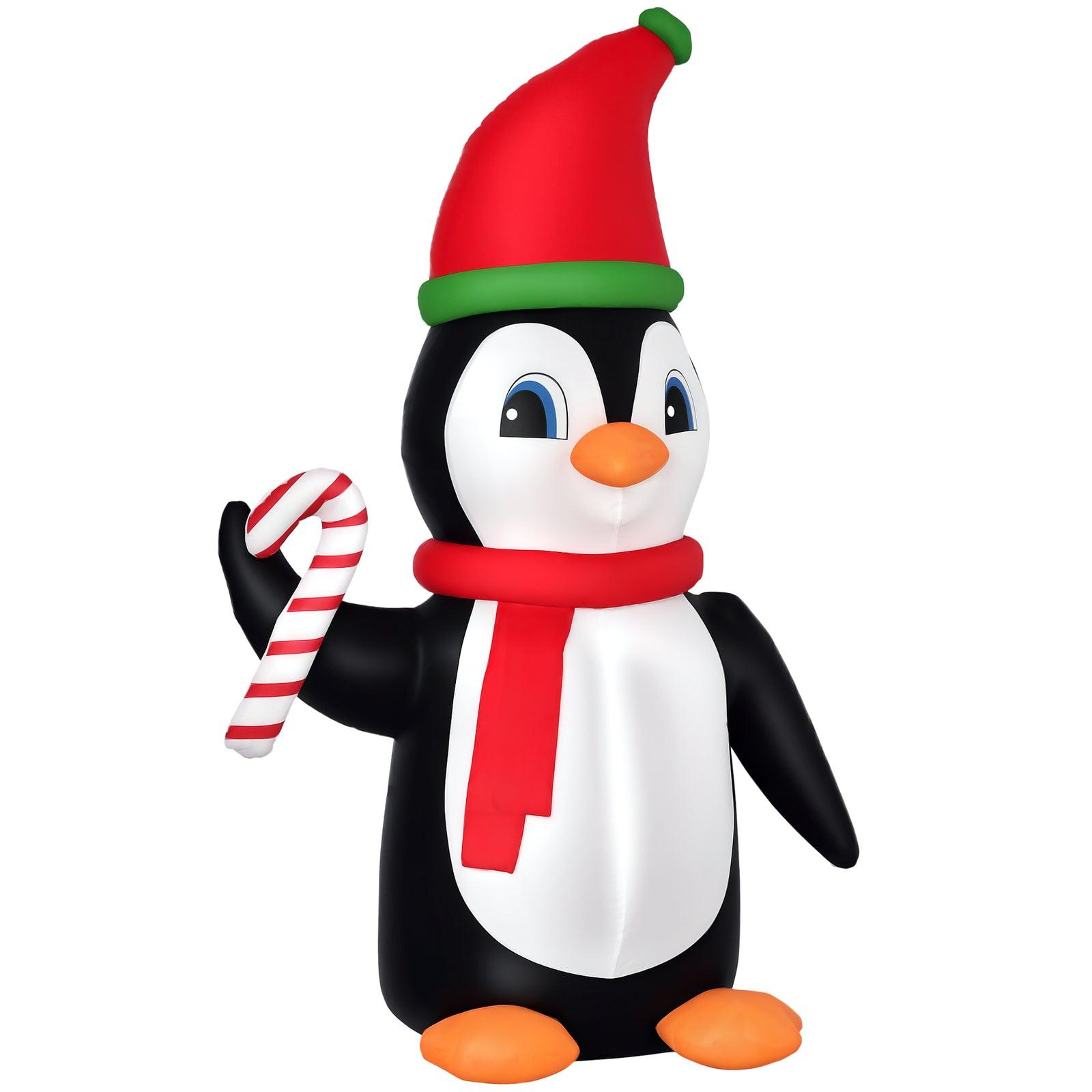 8FT Inflatable Christmas Penguin Holding Candy Cane – LED-Lit Outdoor Decoration | Waterproof, Self-Inflating.