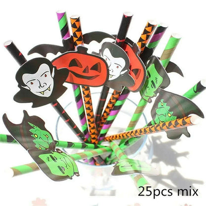 25-Pack Halloween Disposable Straws – Choose from 17 Spooky Designs for Party Drinks & Decor