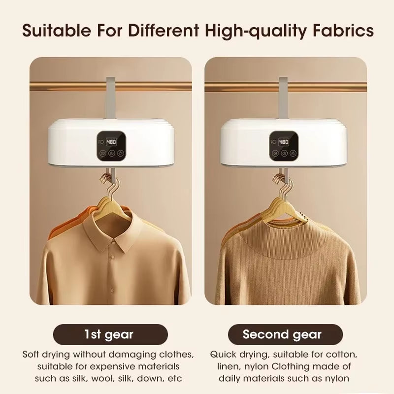 Mini portable dryer with foldable design, intelligent timer & fast drying. Compact, travel-friendly & remote-controlled for effortless drying anywhere!