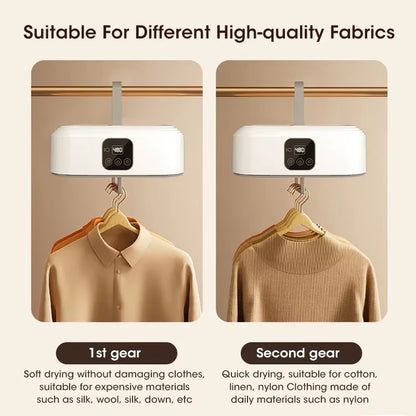 Mini portable dryer with foldable design, intelligent timer & fast drying. Compact, travel-friendly & remote-controlled for effortless drying anywhere!
